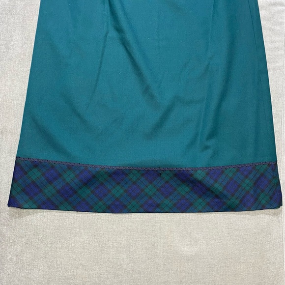 Pendleton Virgin Wool Long Pencil Skirt Forest Green Plaid Trim - Picture 4 of 7
